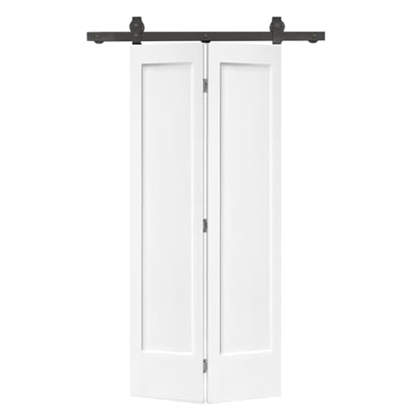 36 in. x 80 in. 1 Panel Shaker Primed MDF Composite Bi-Fold Barn Door with Sliding Hardware Kit Calhome