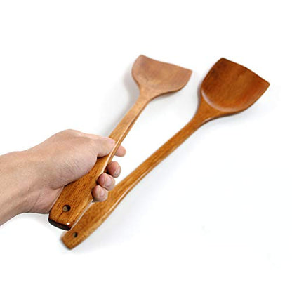 Linwnil Wooden Spatula for Cooking Nonstick, Kitchen Wok Spatula Utensil Set,15" Wooden Turner Serving Tool for High Heat Stirring in Nonstick Pans (2pcs -Wooden Spatula D)