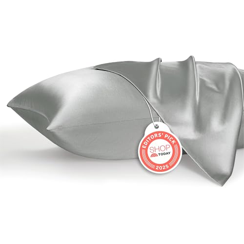 Bedsure Satin Pillowcase, Similar to Silk Pillow Cases Queen Size Set of 2, Cooling Pillow Case Covers with Envelope Closure, Room Decor Gifts for Women Men, Silver Grey, 20x30 Inches, 2pcs Bedsure