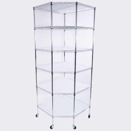 WOW PIONEER 6-Layer Corner Storage Shelves on Wheels, Metal Wire Shelving Unit for Home, Kitchen, Shop, Pantry, Restaurant Durable Steel Rack with Plastic Coating for Your Accessories, Tools Silver WOW PIONEER