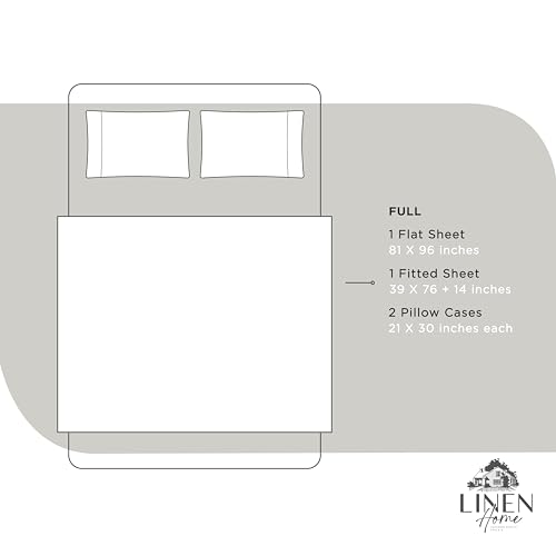 Linen Home 100% Cotton Percale Sheets Full Size, White, Deep Pocket, 4 Pieces Set - 1 Flat, 1 Deep Pocket Fitted Sheet and 2 Pillowcases, Crisp Cool and Strong Bed Linen Linen Home