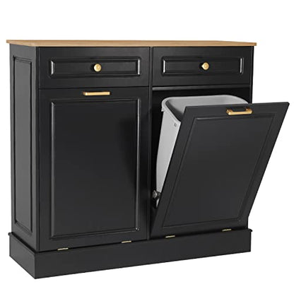 Anbuy Dual Tilt Out Cabinet with Two Wood Hideaway Trash Drawers, Free Standing Recycling Double Can Holder for Kitchen(Black) - WoodArtSupply