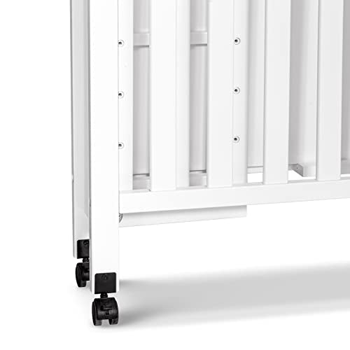 DaVinci Charlie Folding Portable 3-in-1 Convertible Mini Crib and Twin Bed in White, Removable Wheels, Greenguard Gold Certified