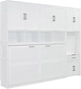 Virubi Twin Horizontal Murphy Bed with Desk and Wardrobe Closet,Wood Twin Folding Murphy Wall Bed with Storage Shelves Cabinets and Drawers for Adult (White) Virubi