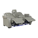 Lexicon Power Double Reclining Loveseat, Center Console/Heat/Massage/Headrest/Storage Arms/Cup Holders/LED Lights/Wireless Charging, Top Grain Leather Match Wall Hugger Recliner Loveseat, Grey Lexicon