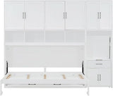 Virubi Twin Horizontal Murphy Bed with Desk and Wardrobe Closet,Wood Twin Folding Murphy Wall Bed with Storage Shelves Cabinets and Drawers for Adult (White) Virubi