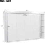 Virubi Full Horizontal Murphy Bed with Storage Shelves,Wood Fold Up Modern Murphy Wall Bed Cabinet with Storage Bookcase for Adults (White,Full) Virubi