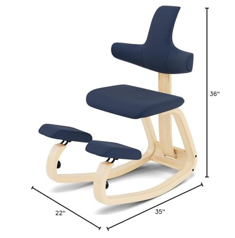 Varier ThatSit Balans Adjustable Ergonomic Kneeling Chair with Backrest, 10-Year Limited Warranty, Designed by Peter Opsvik, Blue/Natural Varier