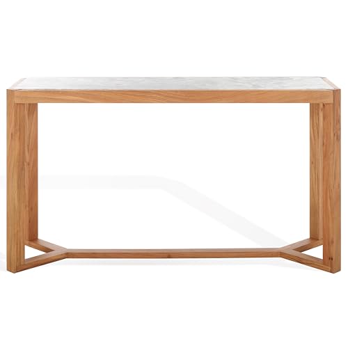 SAFAVIEH Couture Collection - Bernardi Natural & White Marble Top Console Table with Solid Wood Base, Modern Accent Entryway Table (SFV9745A) SAFAVIEH