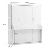 PVWIIK Murphy Multifunctional Bed Frame with Storage Shelf & Support Plate for Adult,Girls,Boys,Queen Size Murphy Bed,Wood Hidden Wall Bed Space-Saving Cabinet,White PVWIIK