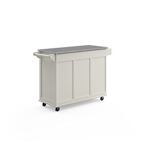 Homestyles Kitchen Cart with Stainless Steel Metal Top Rolling Mobile Kitchen Island with Storage and Towel Rack 54 Inch Width Off White - WoodArtSupply