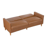 Lexicon 79"W Convertible Futon Sofa Bed, Loveseat, Faux Leather Upholstered Couch Sleeper, Adjustable Backrests, Padded Pocket Coil, Solid Wood Legs for Living Room, Bedroom, Apartment, Office, Camel Lexicon