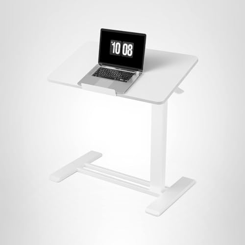 FLEXISPOT H7 PRO Mobile Standing Desk Adjustable Overbed Table Pneumatic with Wheels 90°Tiltable Portable Laptop Desk Rolling Computer Cart Foldable Bedside Table(27.6" W x 15.7" D, White) FLEXISPOT