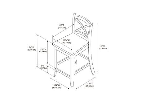 Linon Home Dcor Black X Back Counter Stool, 16" W x 17.91" D x 37.01" H Linon