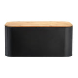 Bloomingville Metal Bin with Bamboo Lid, Black Bread Box, 11.75" L x 5.25" W x 7" H Bloomingville
