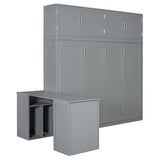 Merax Queen Size Wall Murphy Bed with Desk and Storage Shelves and Big Cabinets for Guest Room, Bed Room, Guest Room, Home Office, Gray Merax