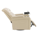 Ball & Cast Power Recliner Chair,270 Degree Swivel PU Leather Home Theater Seating for Living Room,Soft Individual Chair with Tray Table, Phone Holder,Cup Holder,USB Port,Hidden Arm Storage,White