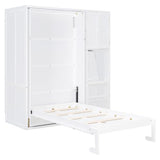 SOFTSEA Twin Size Murphy Bed with Desk, Bookshelf & Storage Cabinets, Space-Saving Foldable Wall Bed with Extendable Desk, White SOFTSEA