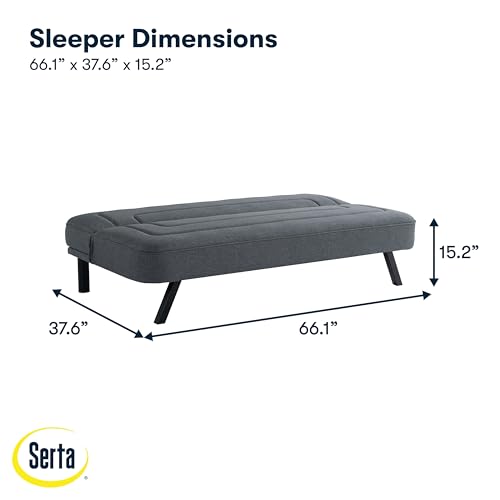 Serta Fairwood 66.1" Convertible Futon Sofa, Short Twin Size, Modern Boho, Dream Coil Comfort, Fingerguard Pinch Point Protection, Soft Woven Polyester Fabric, Charcoal Serta