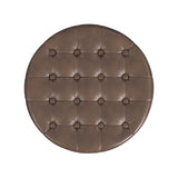 HomePop Home Decor | Upholstered Round Faux Leather Tufted Foot Rest Ottoman | Ottoman with Storage for Living Room & Bedroom | Decorative Home Furniture, Brown Faux Leather HomePop