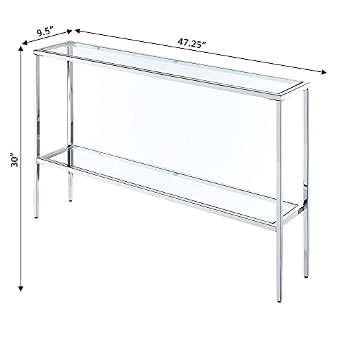 Convenience Concepts Nadia Chrome Console Table 47.25" - Contemporary Modern Sofa Table with Storage Shelf, Narrow Minimalist Entryway Hall Table for Living Room, Bedroom, Bathroom, Glass/Chrome Convenience Concepts