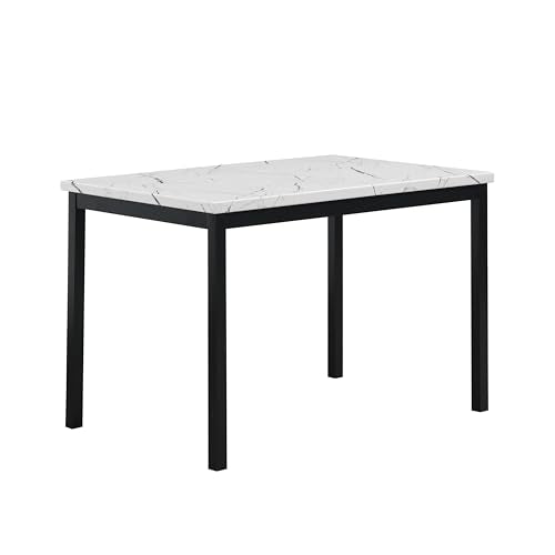 Roundhill Furniture 5 Piece Citico Metal Dinette Set with Laminated Faux Marble Top, White Table with Black Chairs Roundhill Furniture