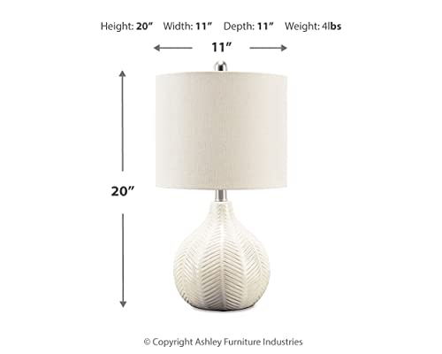 Signature Design by Ashley Rainermen 20" Modern Herringbone Ceramic Table Lamp, Off White Signature Design by Ashley