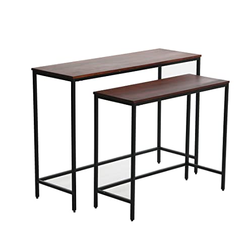 Creative Co-Op Solid Wood Nesting Console Tables with Metal Legs, Walnut Finish, Set of 2 Sizes