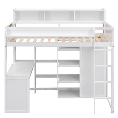 Twin Size Loft Bed with Wardrobe, Desk, and Storage by Harper & Bright Designs in White Finish - WoodArtSupply