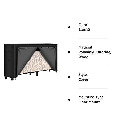 AMAGABELI GARDEN & HOME 8ft Firewood Log Rack Cover Weatherproof Outdoor Heavy Duty Waterproof 600D Oxford Fabric Fireplace Logs Holder Covering Fire Wood Storage Covers Black AMAGABELI GARDEN & HOME