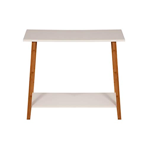 2 Tier Solid Bamboo Frame Console Table White Modern Contemporary Rectangle Matte Shelf Unknown