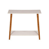 2 Tier Solid Bamboo Frame Console Table White Modern Contemporary Rectangle Matte Shelf Unknown