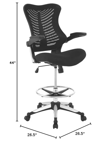 Modway Charge Drafting Chair - Reception Desk Chair - Drafting Stool with Flip-Up Arms in Vinyl, Black Modway