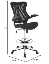 Modway Charge Drafting Chair - Reception Desk Chair - Drafting Stool with Flip-Up Arms in Vinyl, Black Modway