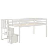 Twin Size Low Loft Bed with Stairs,Kids Loft Bed with Storage Staircase,Twin Bed Frame for Kids Boys Girls,White Bellemave