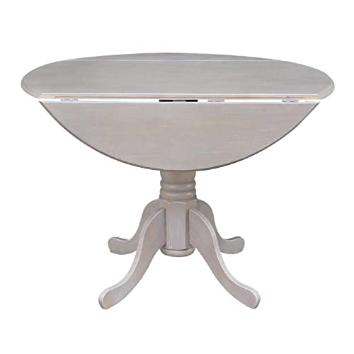 International Concepts 42" Round Dual Drop Leaf Pedestal Table, Washed Gray Taupe IC International Concepts