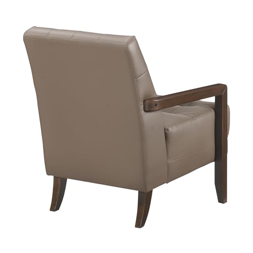 Lexicon Modern Accent Chair, Luxury Genuine Leather Match Living Room Chair with Tufted Cushions, Solid Wood Frame and Arm Rest, Comfy Upholstered Single Seat for Bedroom/Reading/Office, Brown Lexicon
