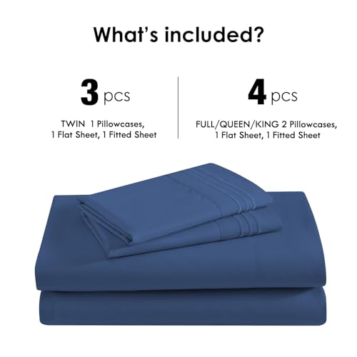 ClevaHome Sheet Set Twin Size, 3-Piece Bedding, Lightweight & Super Soft Easy Care Microfiber– Shrinkage & Fade Resistant Bedding Set with 14'' Deep Pockets (Navy Blue) Cleva