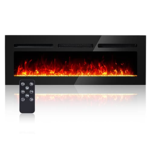 GarveeHome 60 Inch Electric Fireplace, Wall Mounted Electric Fireplace, Remote Control with Timer,Touch Screen,Adjustable Flame Color and Speed,750W/1500W