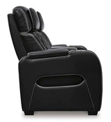 Signature Design by Ashley Boyington Modern Leather Match Power Reclining Loveseat with Console, Adjustable Headrest, Massage, Heated Seat and LED Lights, Black Signature Design by Ashley