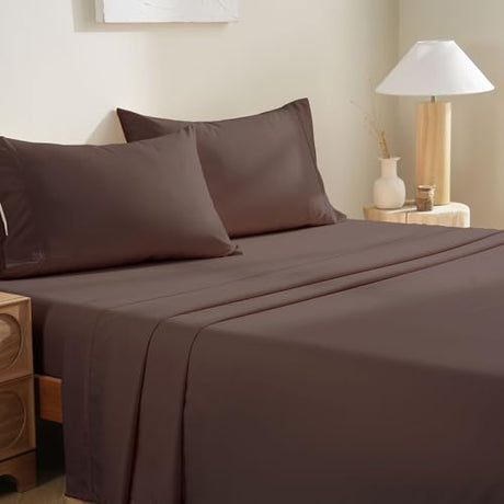 MCO Bedding Twin Bed Sheets Set - Soft Bed Sheets - Cooling Breathable Bedding Set with 16" Deep Pocket (3 Pieces, Twin, Chocolate Brown) MCO