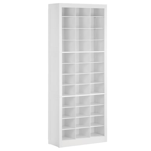 Hzuaneri Shoe Storage Cabinet, 36 Pairs Free Standing Closet Organizer, 9 inch Widened Cell Wood Shoe Organizer, 12 Tiers Vertical Space Saving Shoe Rack for Entryway, Cloakroom, White SR20703X Hzuaneri