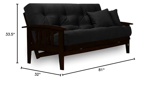 Nirvana Futons Westfield Espresso Finish (Warm Black) Full or Queen Size Futon Set, Mission Style Wood Futon Frame with Mattress Included (Twill Black) Nirvana Futons