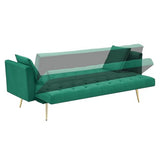 71" Modern Velvet Sofa Bed Futon, Convertible Sleeper Couch with Adjustable Backrest, Tufted Recliner Loveseat with Golden Chrome Legs & 2 Pillows for Small Spaces, Living Room, Apartment (Green) Generic