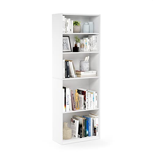 FURINNO JAYA Simply Home 5-Shelf Bookcase, 5-Tier, White - WoodArtSupply