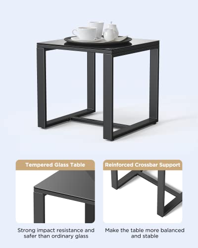 Qsun 3 Pieces Patio Furniture Set Rocking Bistro Set Outdoor Rattan Conversation with Coffee Table for Garden Balcony Backyard Poolside (Grey Cushion) Qsun