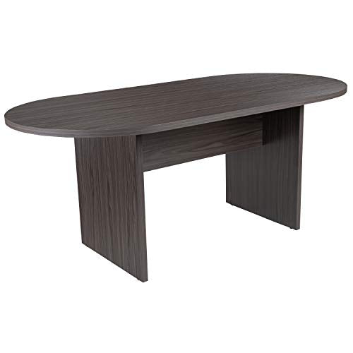 Flash Furniture Lake 5 Piece Rustic Gray Oval Conference Table Set with 4 Black LeatherSoft-Padded Task Chairs Flash Furniture
