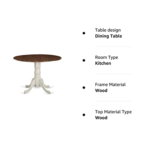 East West Furniture DMT-WLW-TP Dublin Modern Kitchen Table - a Round Dining Table Top with Dropleaf & Pedestal Base, 42x42 Inch, Walnut & Linen White East West Furniture