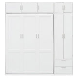 Merax Murphy Bed Queen with Wardrobe and Top Cabinet, Murphy Bed Cabinet Queen with 2 Drawers and Storage Shelves, No Box Spring Needed, White Merax