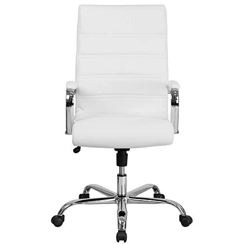 Flash Furniture Whitney High-Back Swivel LeatherSoft Desk Chair with Padded Seat and Armrests, Adjustable Height Padded Office Chair, White/Chrome Flash Furniture